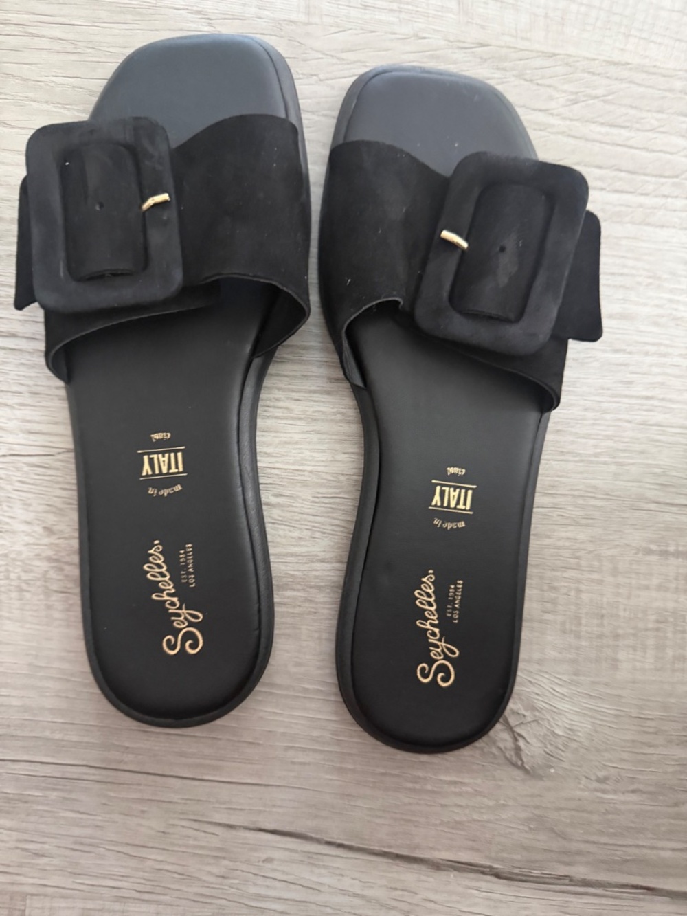 Seychelles Manhattan Slide Sandals Black Suede Leather 8 1/2 M